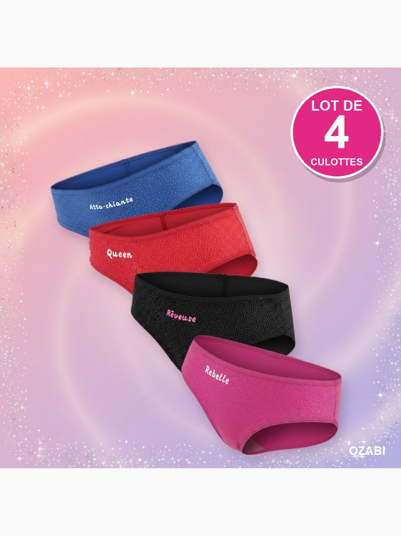 Ozabi slips meisje grappig bericht glitterpunten - set van 4 Blauw Rood Zwart - Kiabi