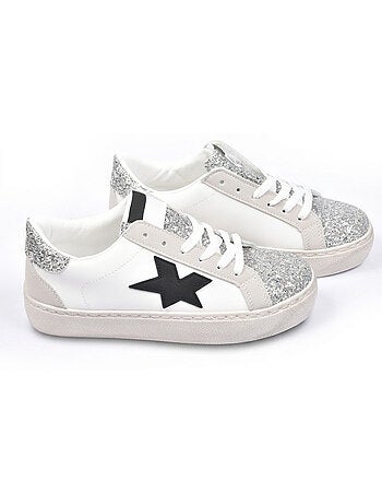 OZABI Sneakers Glitter Étoile Femme Plateforme Argent Or