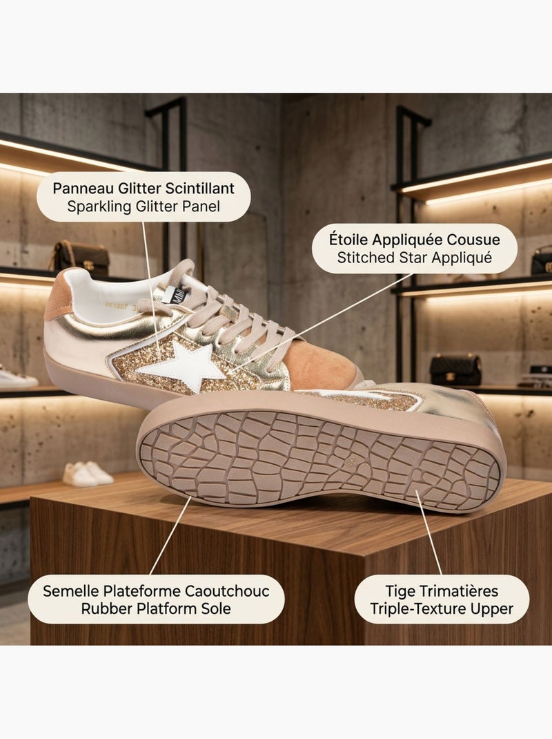 OZABI Sneakers Glitter Femme Étoile Plateforme MMXXIV Camel - Kiabi