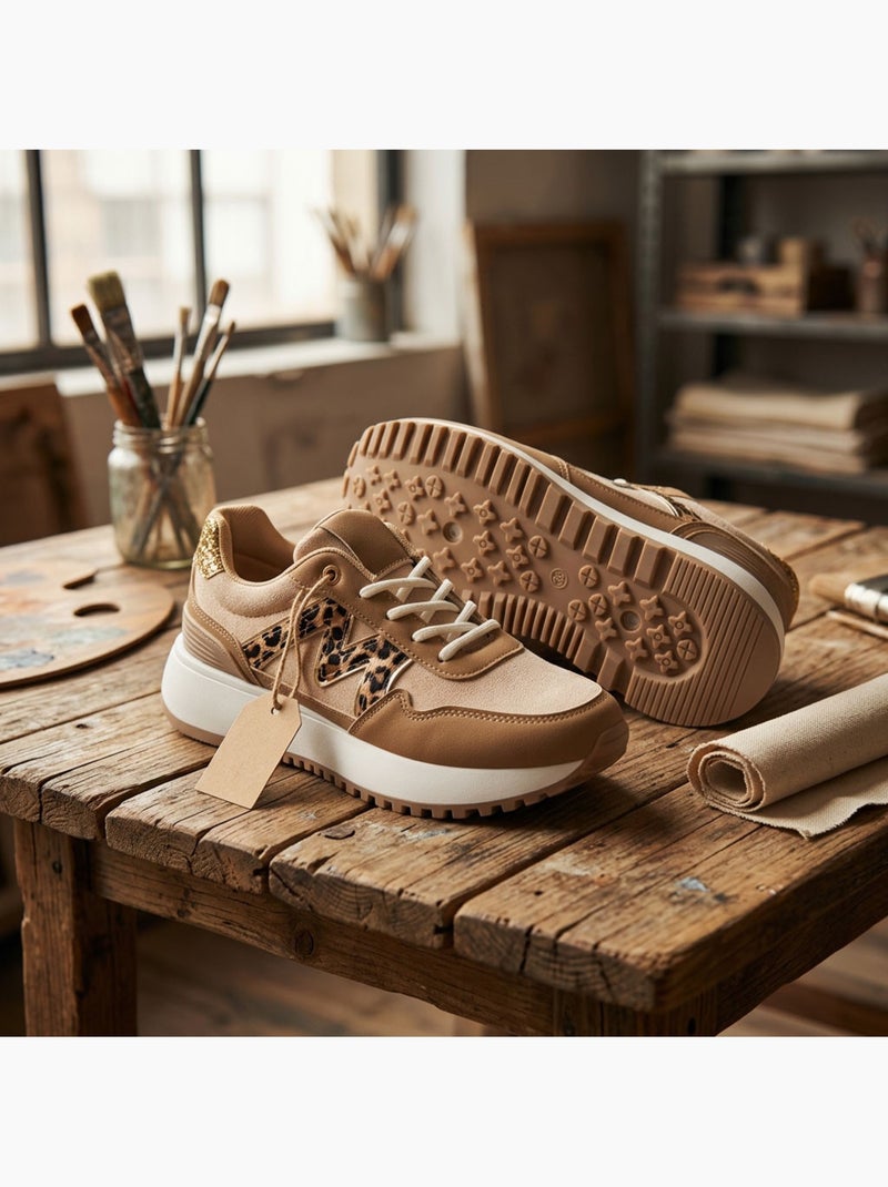 OZABI Sneakers Runner Dames Mesh Logo W 4 Kleuren Taupe - Kiabi
