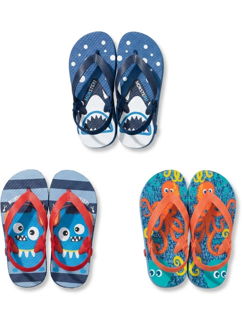 Ozabi tongs enfant pack 3 paires - motifs fantaisie Bleu - Kiabi