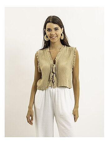OZAKIA mouwloze blouse met smockwerk