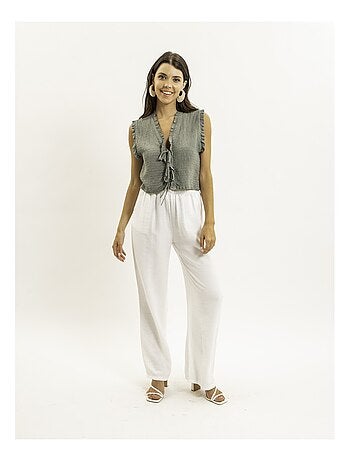 Ozakia mouwloze blouse met smockwerk