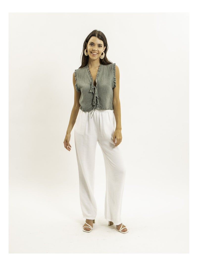 OZAKIA mouwloze blouse met smockwerk Kaki - Kiabi