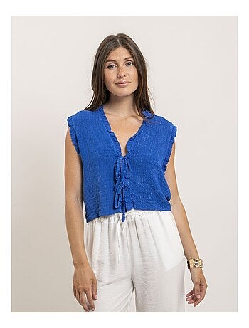 OZAKIA mouwloze blouse met smockwerk
