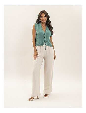Ozakia mouwloze blouse met smockwerk