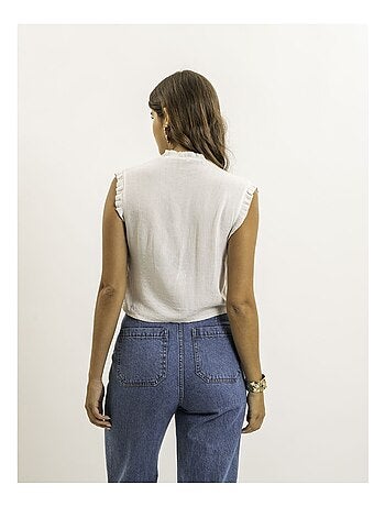 OZAKIA mouwloze blouse met smockwerk
