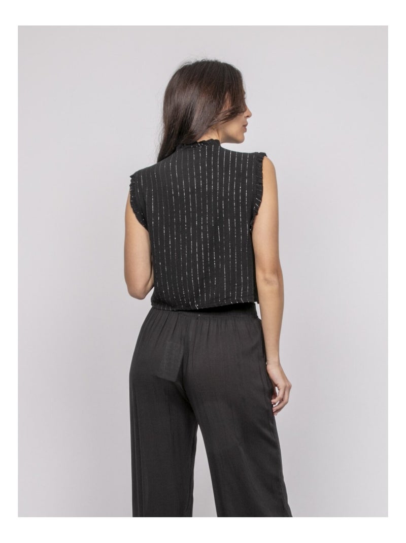 OZAKIA mouwloze blouse met smockwerk Zwart - Kiabi