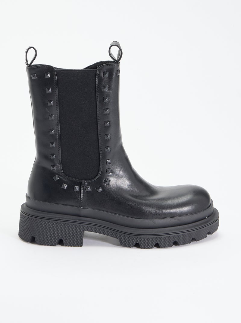 Paar boots met hak en decoratieve studs Zwart - Kiabi