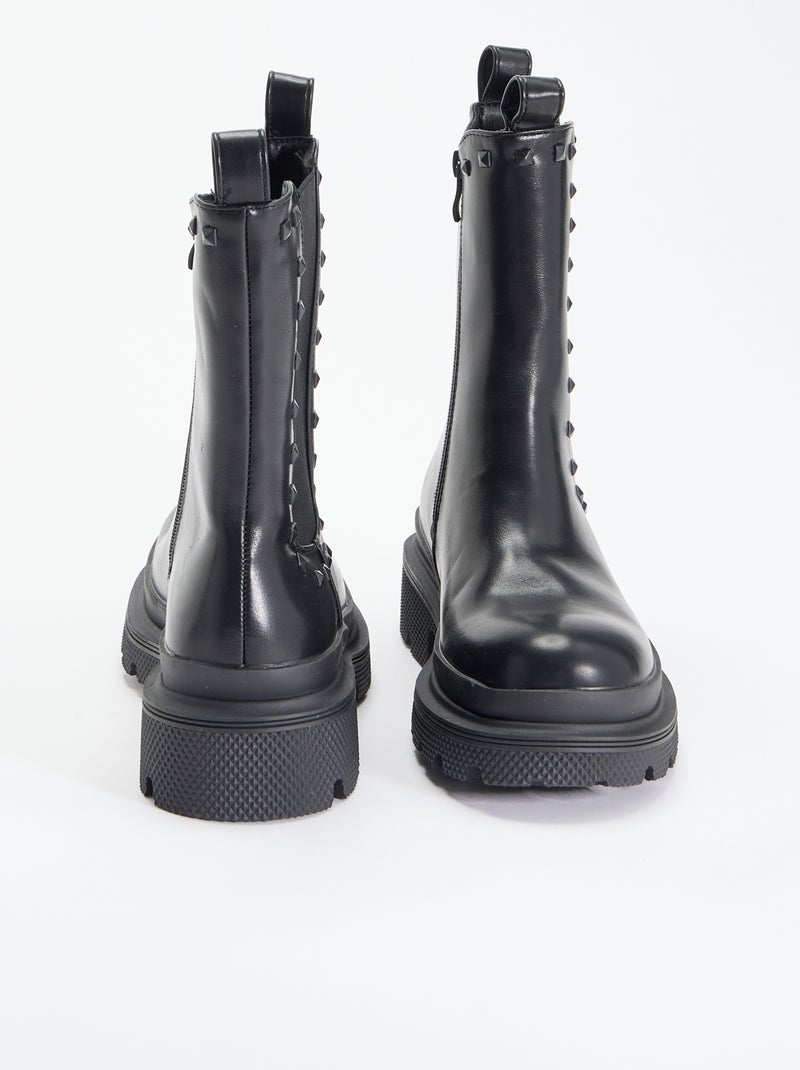 Paar boots met hak en decoratieve studs Zwart - Kiabi