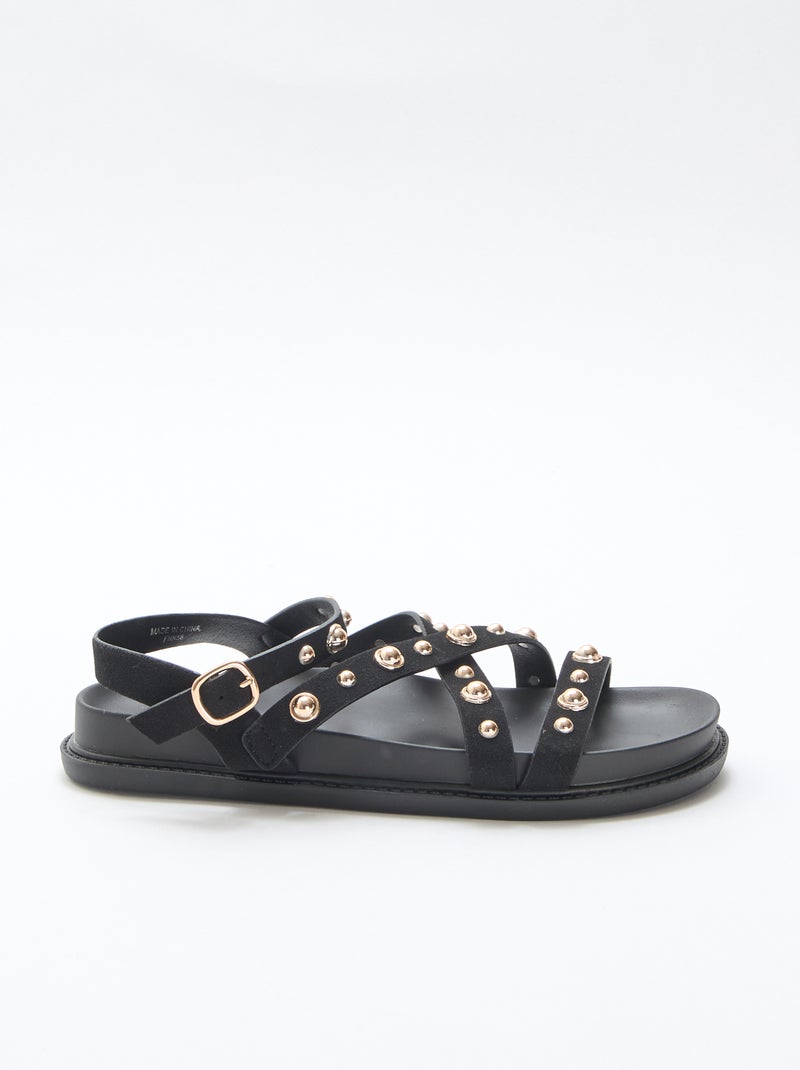 Paar plateausandalen met bandjes met studs Zwart - Kiabi