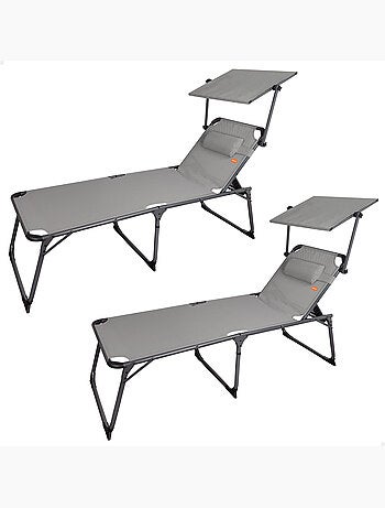 Pack 2 chaises longues pliantes hauteur xl avec parasol et coussin aktive