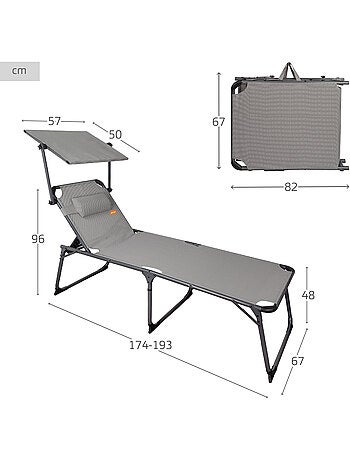 Pack 2 chaises longues pliantes hauteur xl avec parasol et coussin aktive