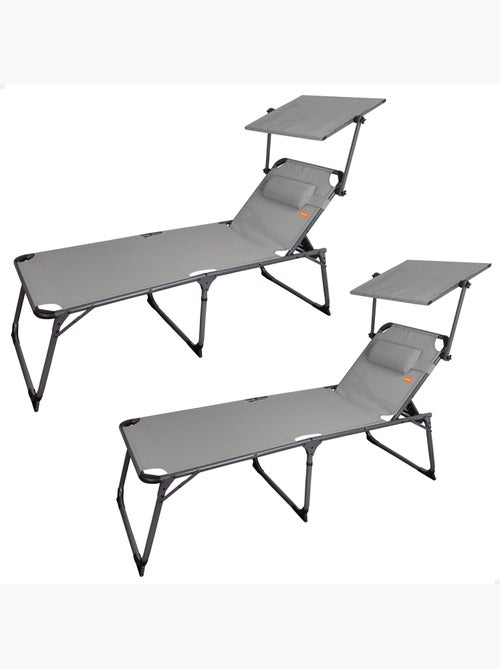 Pack 2 chaises longues pliantes hauteur xl avec parasol et coussin aktive - Kiabi Pack 2 chaises longues pliantes hauteur xl avec parasol et coussin aktive - Kiabi