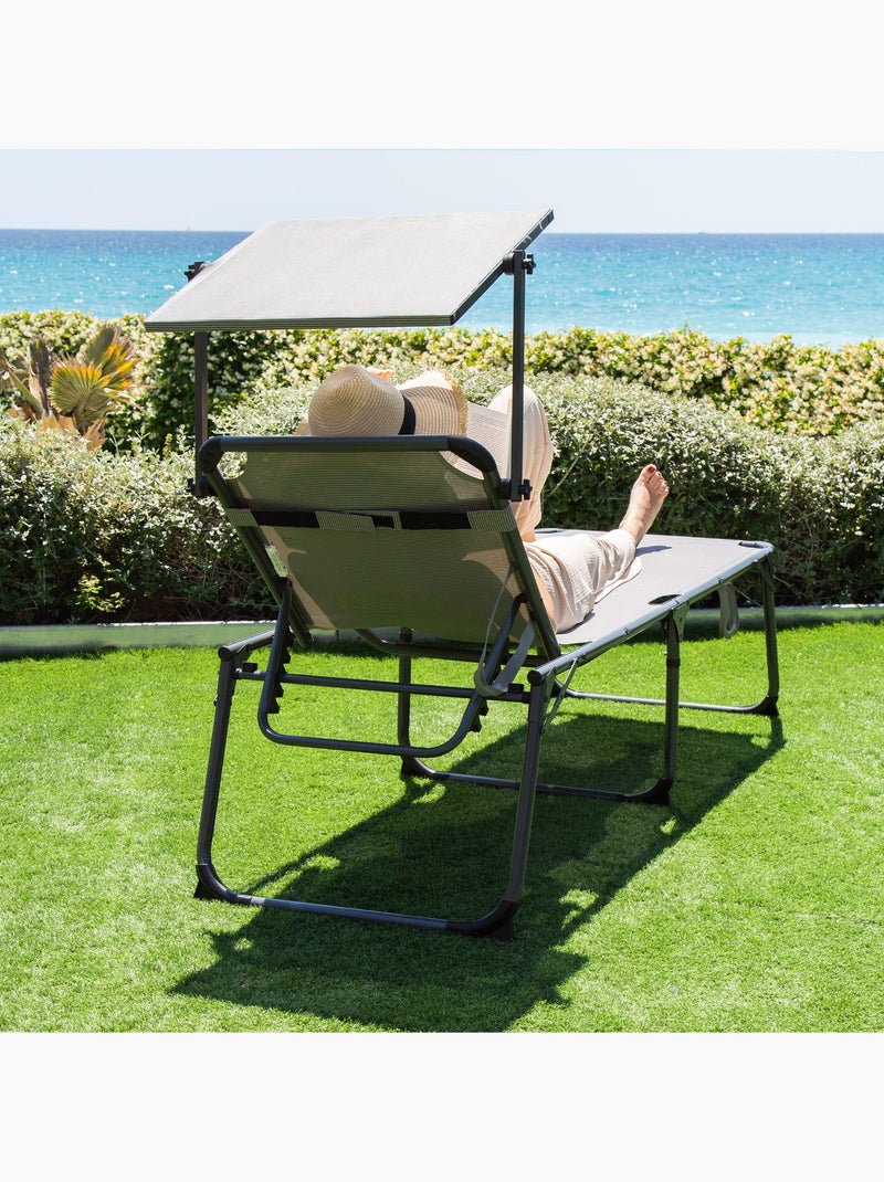 Pack 2 chaises longues pliantes hauteur xl avec parasol et coussin aktive Gris - Kiabi