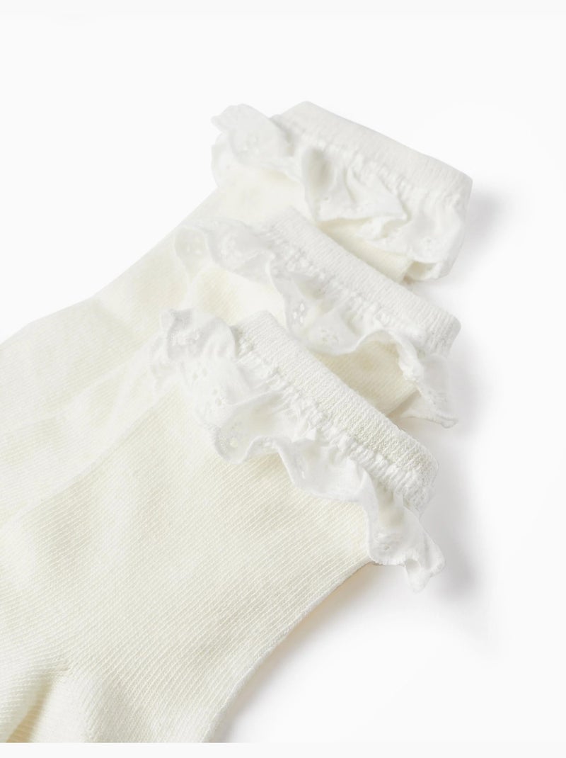 Pack 3 Paires de Chaussettes avec Broderie Anglaise Blanc - Kiabi