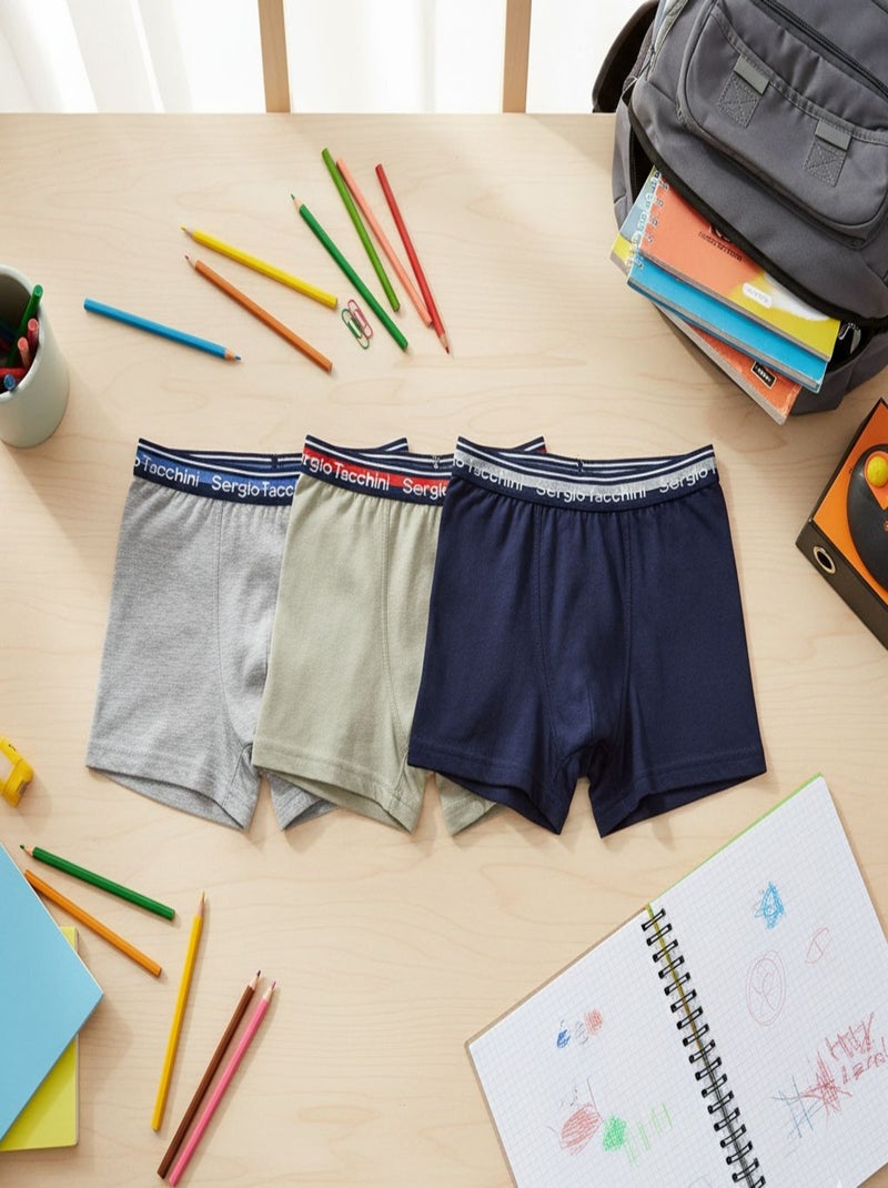 Pack Boxer Enfant SERGIO TACCHINI (Lot de 3) Bleu Vert Gris - Kiabi