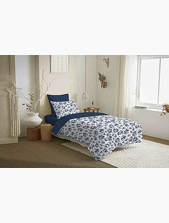 Pack complet housse de couette réversible – drap housse – 100% coton