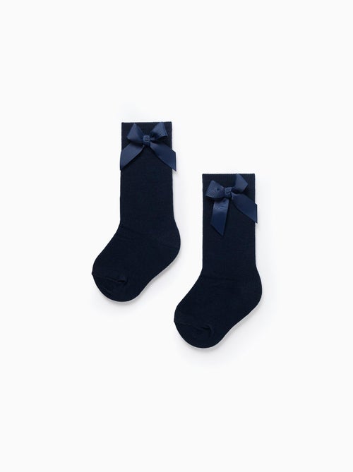 Pack de 2 paires de chaussettes hautes côtelées avec nœud - Kiabi