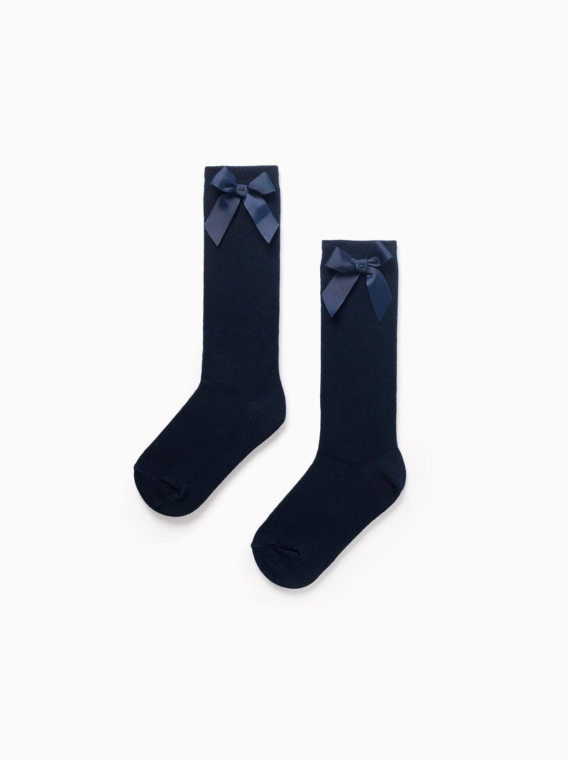 Pack de 2 paires de chaussettes hautes côtelées avec nœud Bleu foncé - Kiabi