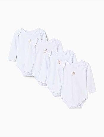 Pack de 4 bodys à manches longues en coton avec imprimés