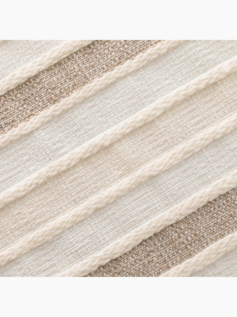 Pack de deux housses de coussin avec motif géométrique, tissu en fil teint -  Gamusi. Crème - Kiabi
