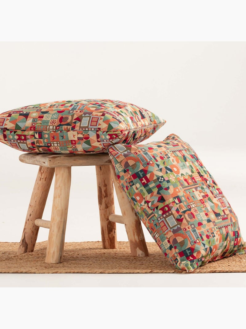 Pack de deux housses de coussin avec motif géométrique, tissu en fil teint -  Gamusi. Multicolore - Kiabi