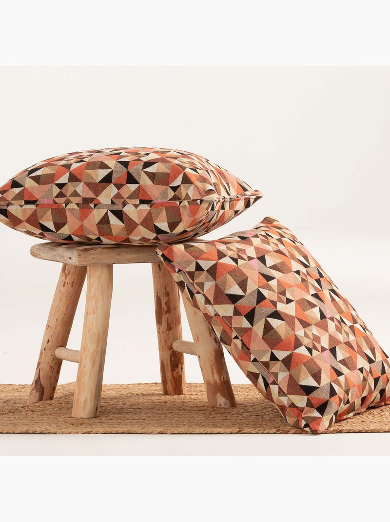 Pack de deux housses de coussin avec motif géométrique, tissu en fil teint -  Gamusi. Orange - Kiabi