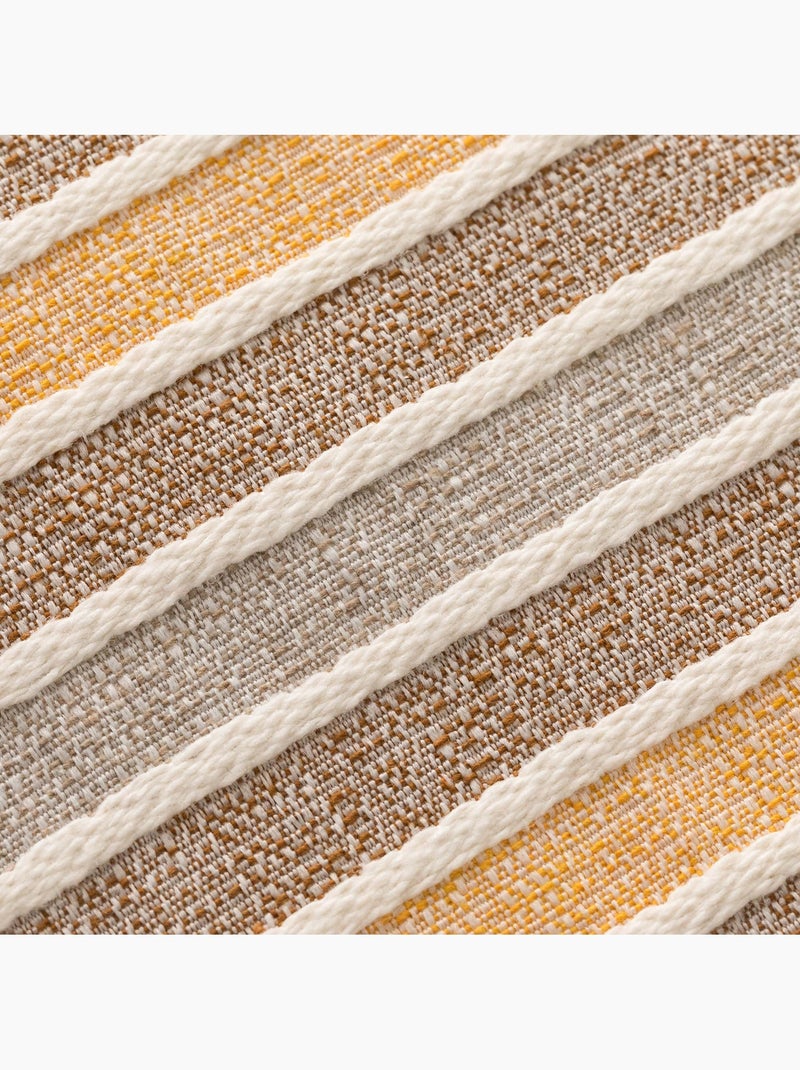 Pack de deux housses de coussin avec motif géométrique, tissu en fil teint -  Gamusi. Taupe/Doré - Kiabi