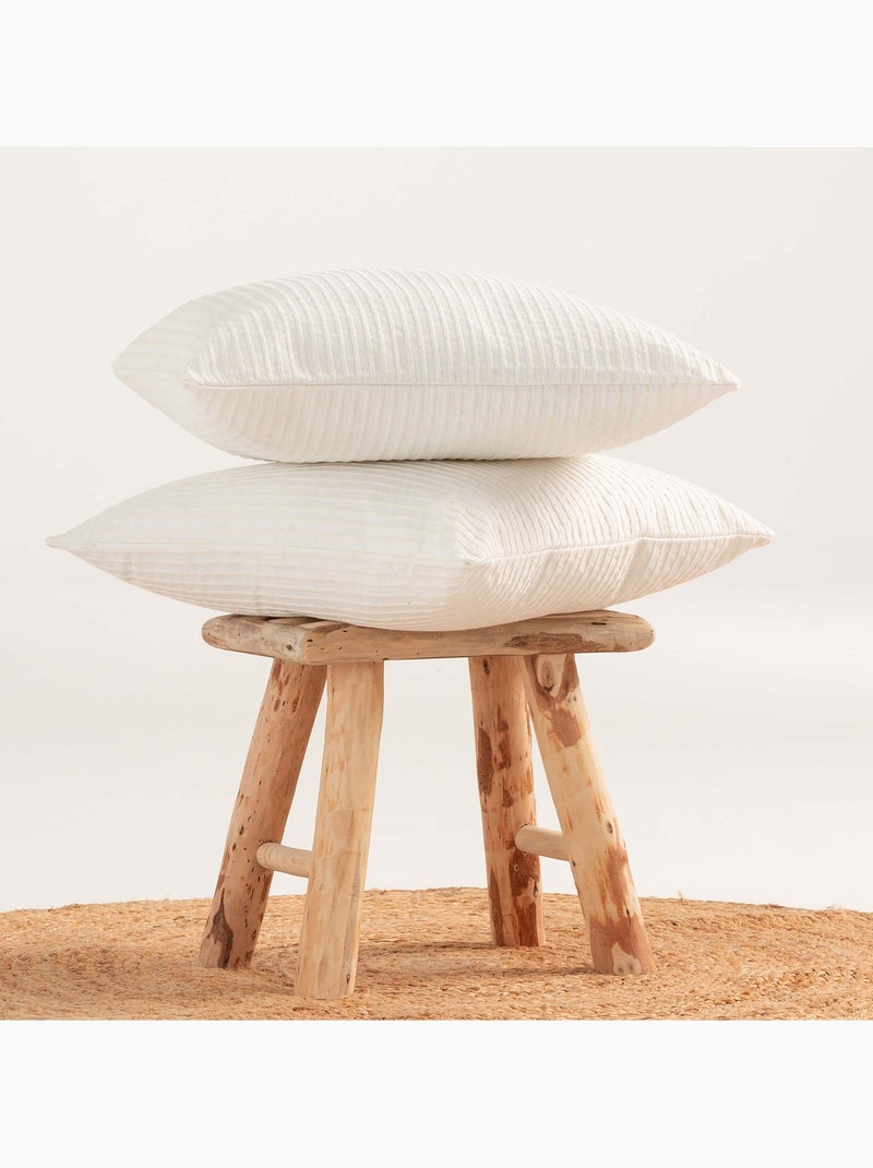 Pack de deux housses de coussin chiné à rayures, tissu en relief bicolore -  Gamusi. Blanc - Kiabi
