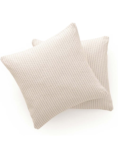 Pack de deux housses de coussin chiné à rayures, tissu en relief bicolore - Gamusi. - Kiabi Pack de deux housses de coussin chiné à rayures, tissu en relief bicolore - Gamusi. - Kiabi