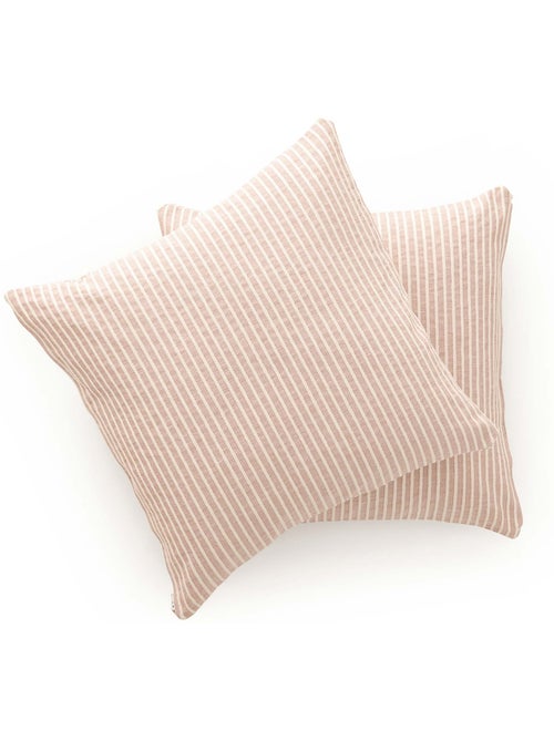 Pack de deux housses de coussin chiné à rayures, tissu en relief bicolore -  Gamusi. - Kiabi