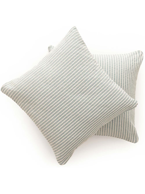 Pack de deux housses de coussin chiné à rayures, tissu en relief bicolore - Gamusi. - Kiabi Pack de deux housses de coussin chiné à rayures, tissu en relief bicolore - Gamusi. - Kiabi