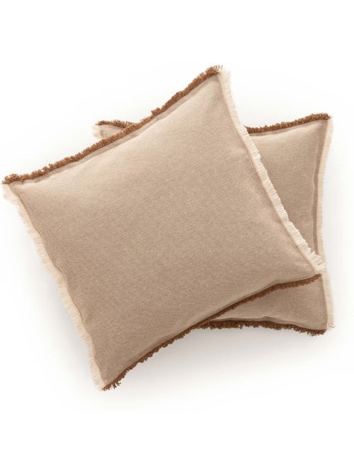 Pack de deux housses de coussin unies en tissu texturé en relief, avec franges - Gamusi. - Kiabi Pack de deux housses de coussin unies en tissu texturé en relief, avec franges - Gamusi. - Kiabi