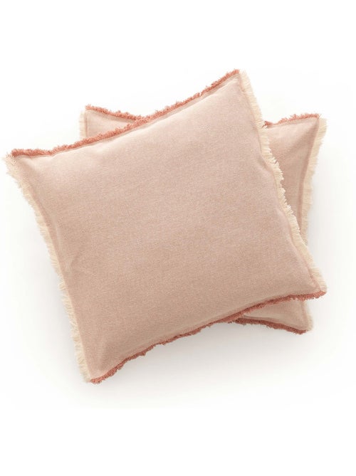 Pack de deux housses de coussin unies en tissu texturé en relief, avec franges -  Gamusi. - Kiabi