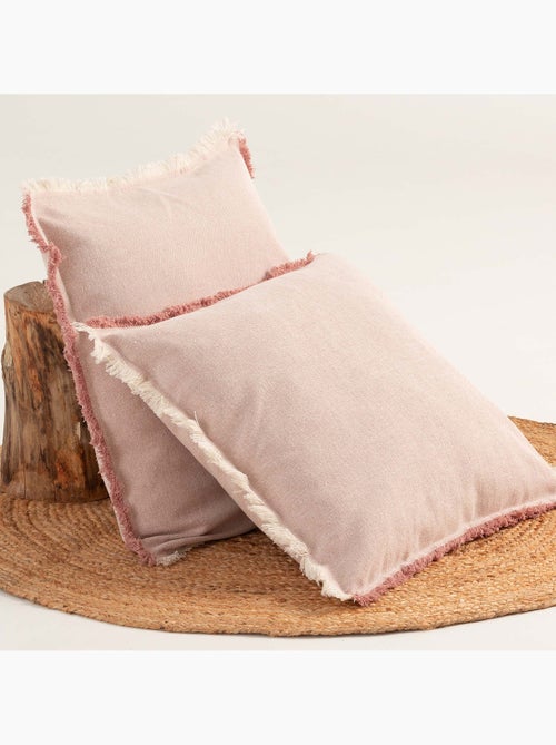 Pack de deux housses de coussin unies en tissu texturé en relief, avec franges -  Gamusi. - Kiabi