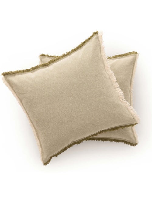 Pack de deux housses de coussin unies en tissu texturé en relief, avec franges - Gamusi. - Kiabi Pack de deux housses de coussin unies en tissu texturé en relief, avec franges - Gamusi. - Kiabi