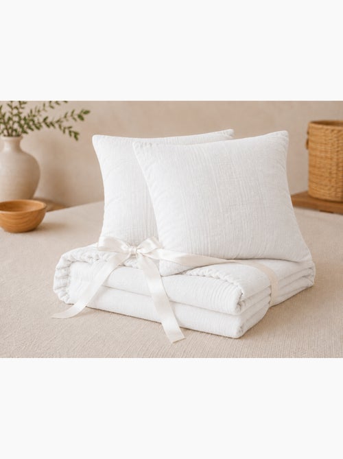 Pack drap housse + 2 taies d’oreiller double gaze de coton gaïa - Kiabi Pack drap housse + 2 taies d’oreiller double gaze de coton gaïa - Kiabi