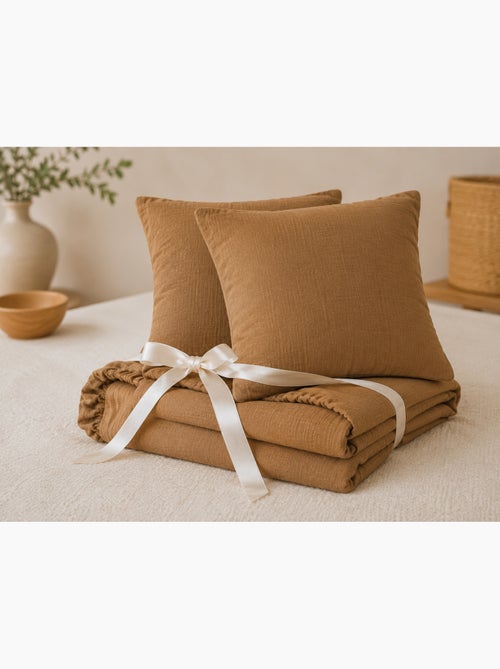 Pack drap housse + 2 taies d’oreiller double gaze de coton gaïa - Kiabi Pack drap housse + 2 taies d’oreiller double gaze de coton gaïa - Kiabi