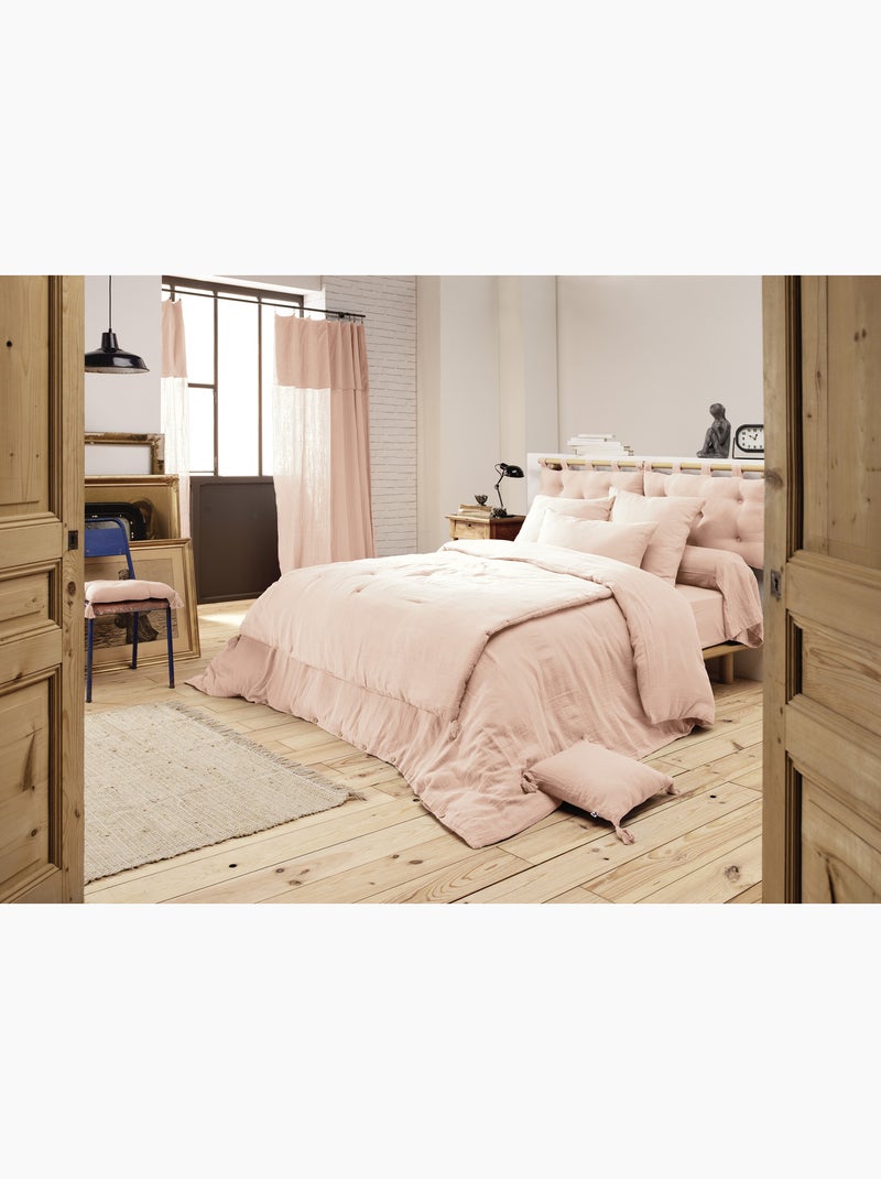 Pack gaze de coton — parure de couette + drap housse + 2 taies Rose Guimauve - Kiabi