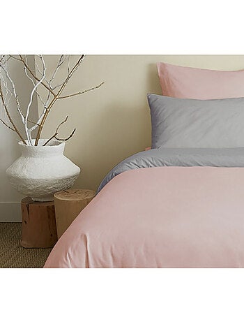 Pack harmonie 6 pièces rose & gris– coton 57 fils – housse 240x220 + drap housse 140x190 cm