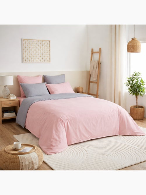 Pack harmonie 6 pièces rose & gris– coton 57 fils – housse 240x220 + drap housse 140x190 cm - Kiabi