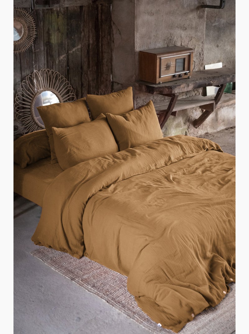 Pack hoeslaken + 2 kussenslopen dubbel katoengaas gaïa Camel - Kiabi