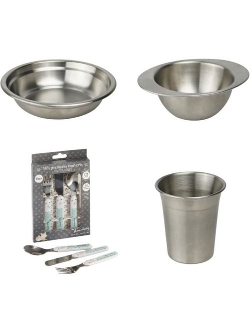 Pack repas - thermobaby - inox - gobelet, bol, assiette creuse, set de couverts - Kiabi
