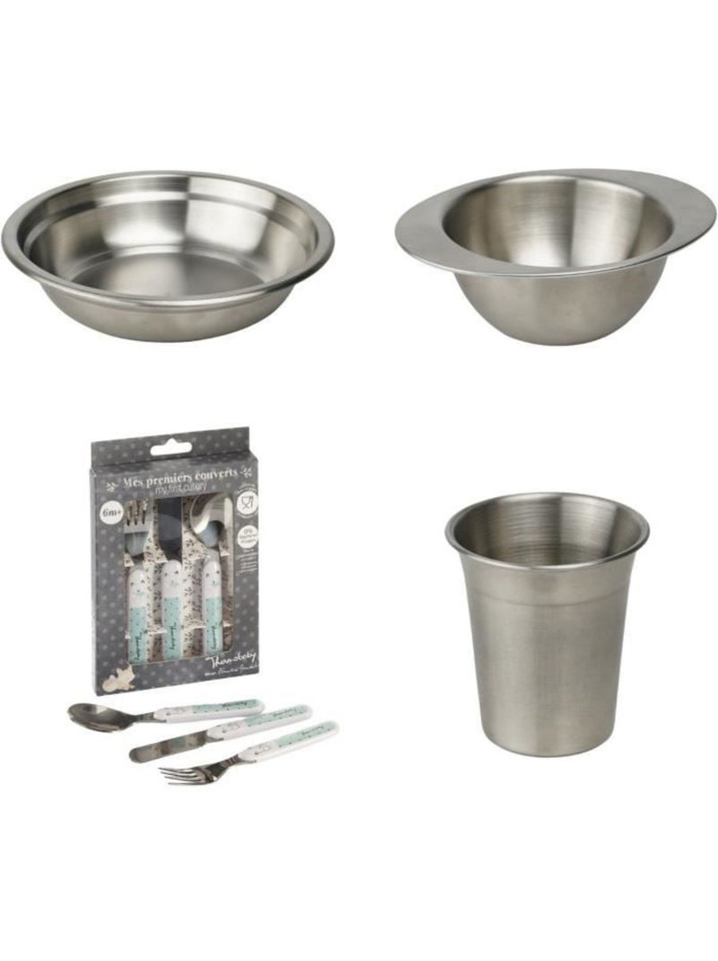 Pack repas - thermobaby - inox - gobelet, bol, assiette creuse, set de couverts Gris - Kiabi
