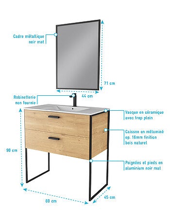 Pack salle de bain avec miroir et vasque en céramique