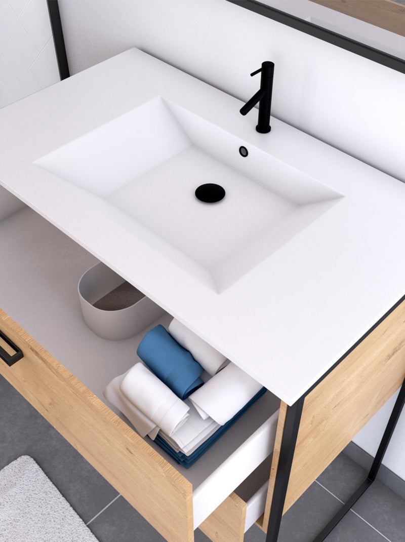 Pack salle de bain avec miroir et vasque en céramique Marron foncé - Kiabi