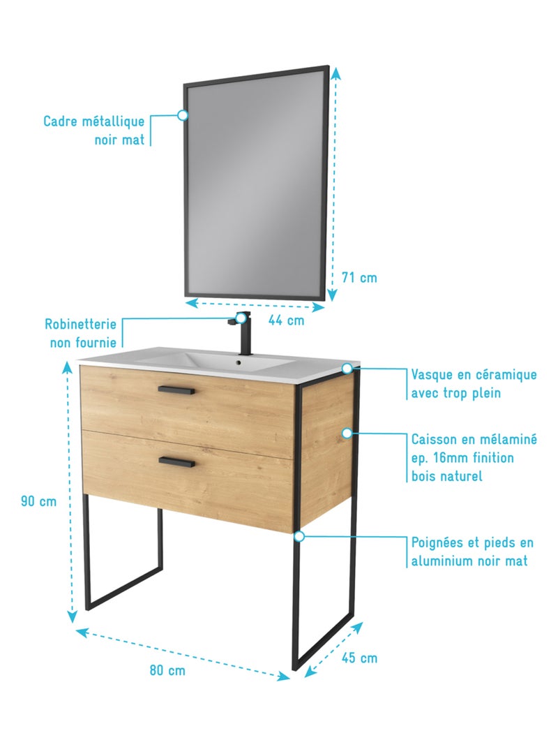 Pack salle de bain avec miroir et vasque en céramique Marron foncé - Kiabi