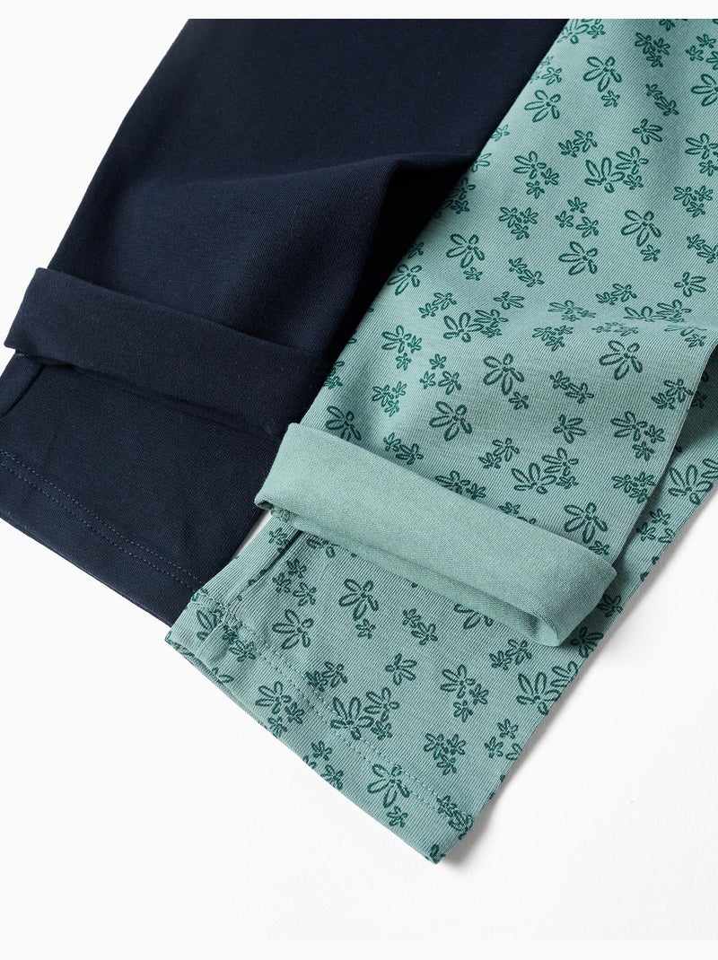 Pack van 2 effen en bedrukte leggings Lichtgroen - Kiabi