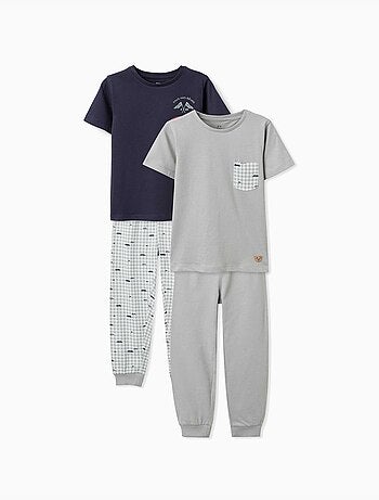 Pack van 2 katoenen pyjama's met korte mouwen met auto-opdruk